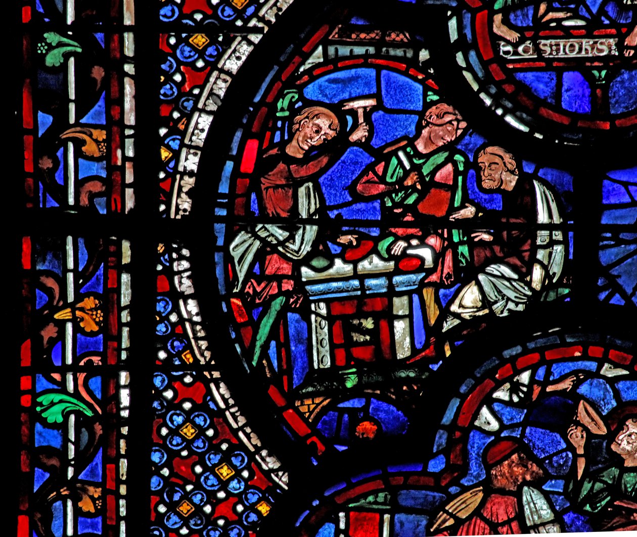 St John Window: Two Men Break Up Some Gems by French School