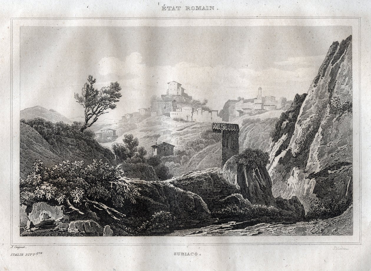 Subiaco Lazio in the Metropolitan City of Rome - Engraving from Picturesque Italy by M. de Norvins, Ch. Nodier 1834-1836. by French School