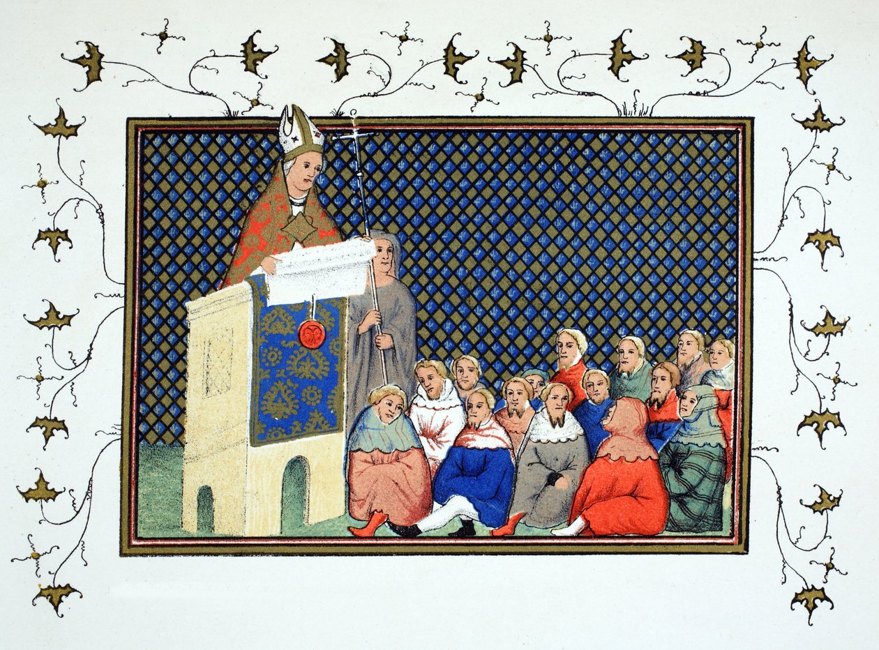The Archbishop of Canterbury Preaching to the English Nobility Against Richard II, Facsimile Copy from Le Prinse et Mort du Roy Richart by Jean Creton, Reprinted 19th Century by French School