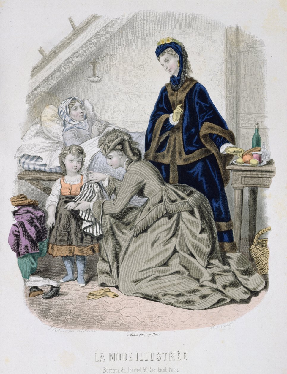 The Charitable Visit, illustration from La Mode Illustree, c.1870 by French School