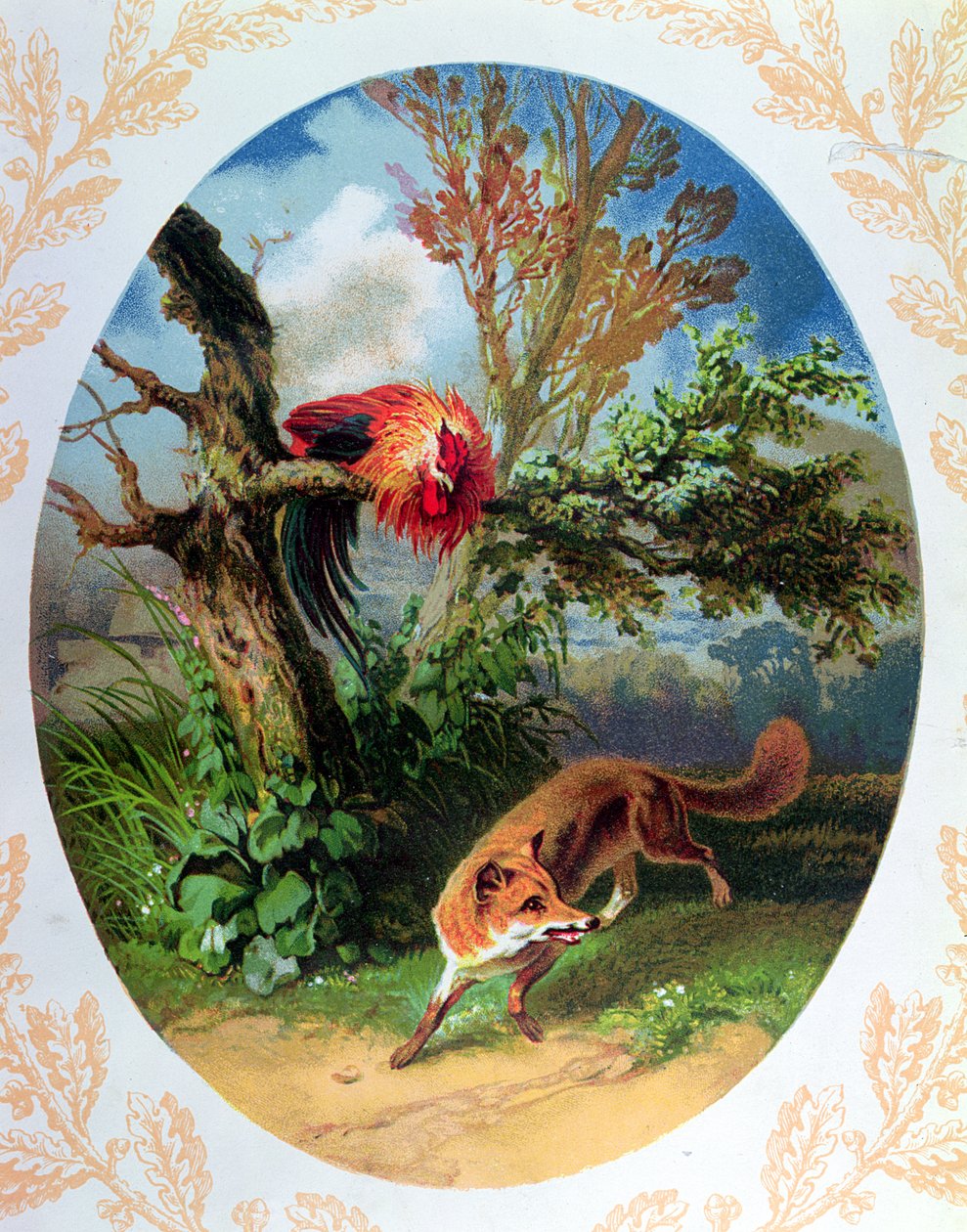 The Cockerel and the Fox, illustration after the fable by Jean de la Fontaine (1621-95) c.1860-80 by French School