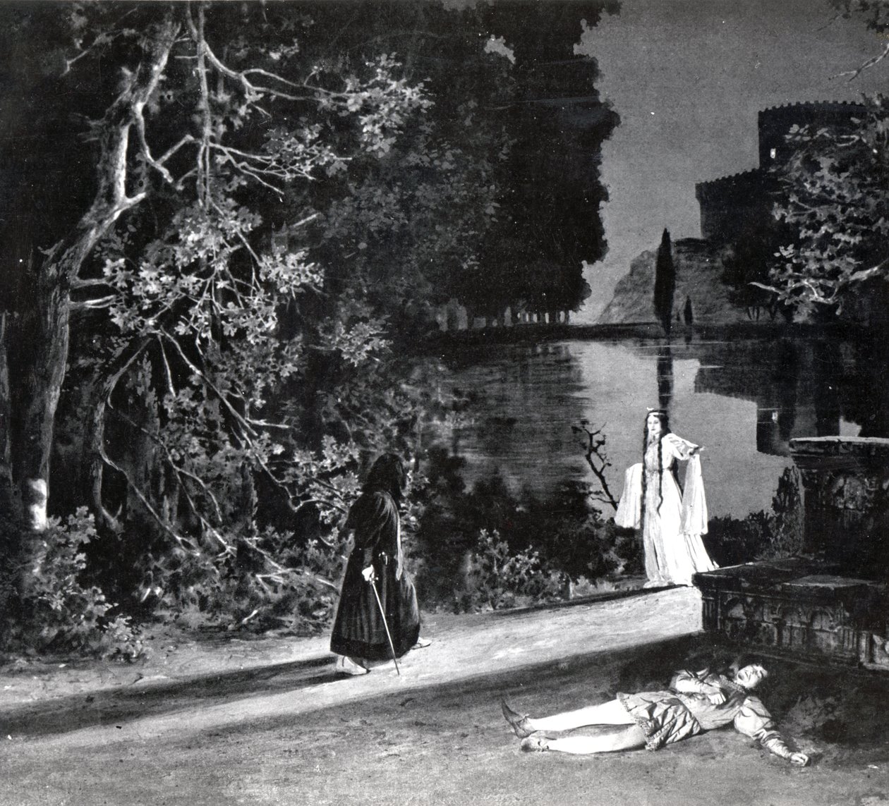 The Death of Pelleas, Act IV, Scene 4 of Pelleas et Melisande by Debussy (from a photograph of the first production in April, 1902 of the opera at the Opera-Comique in Paris, illustration in Theatre magazine, June, 1902) by French School