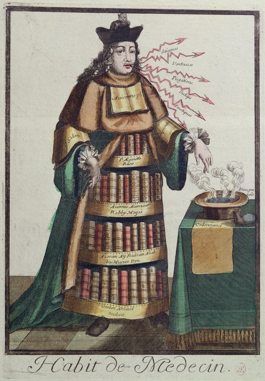 The Doctor, an allegorical costume design, after an image engraved by one of the Larmessin family by French School
