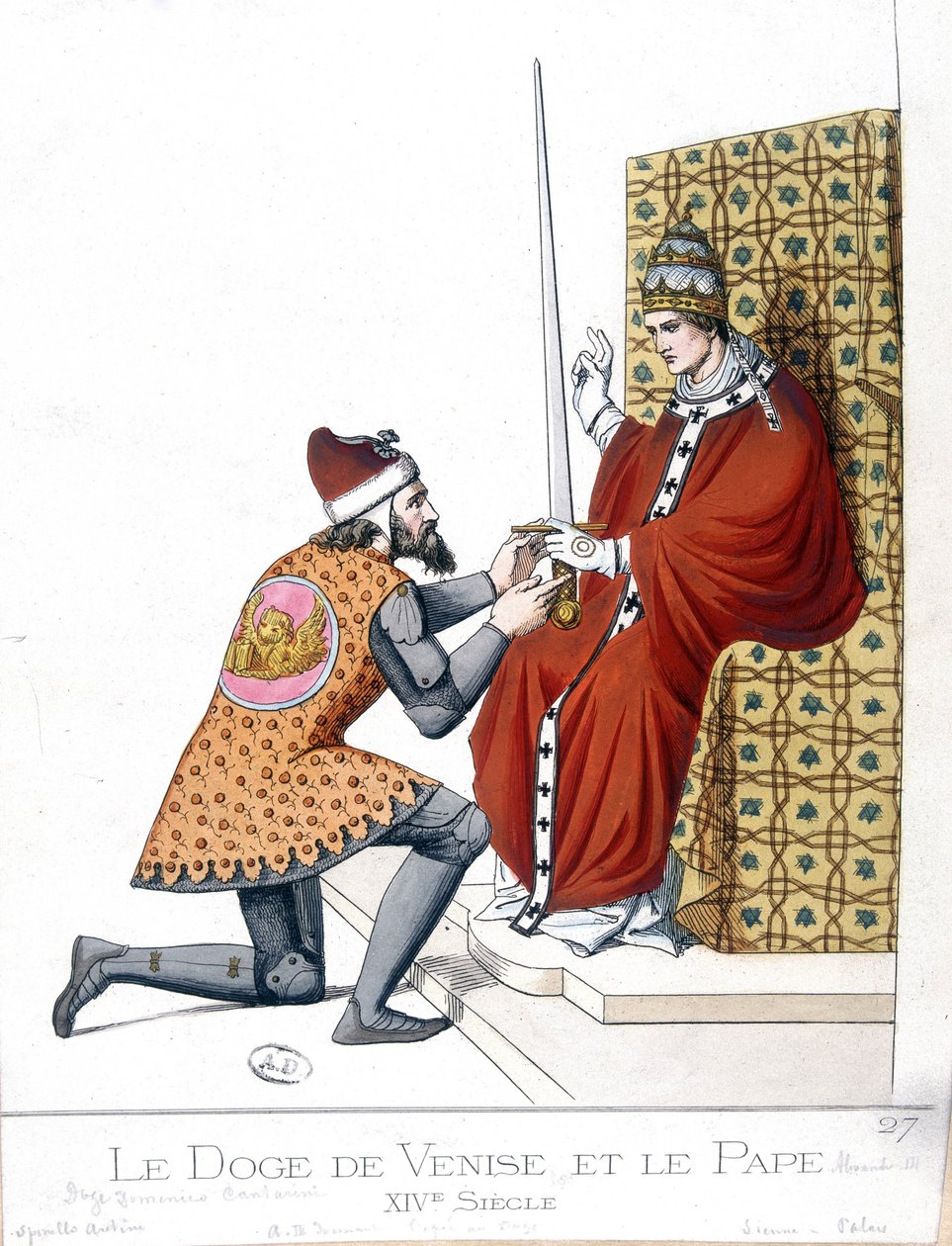 The Doge of Venice and the Pope in the 14th Century - Engraving