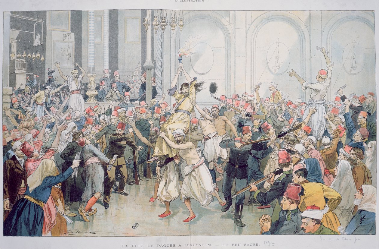 The Easter Procession of the Sacred Fire in Jerusalem, 1895 by French School