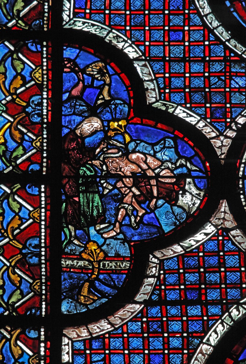 The Good Samaritan Window: A Samaritan Binds His Wounds by French School