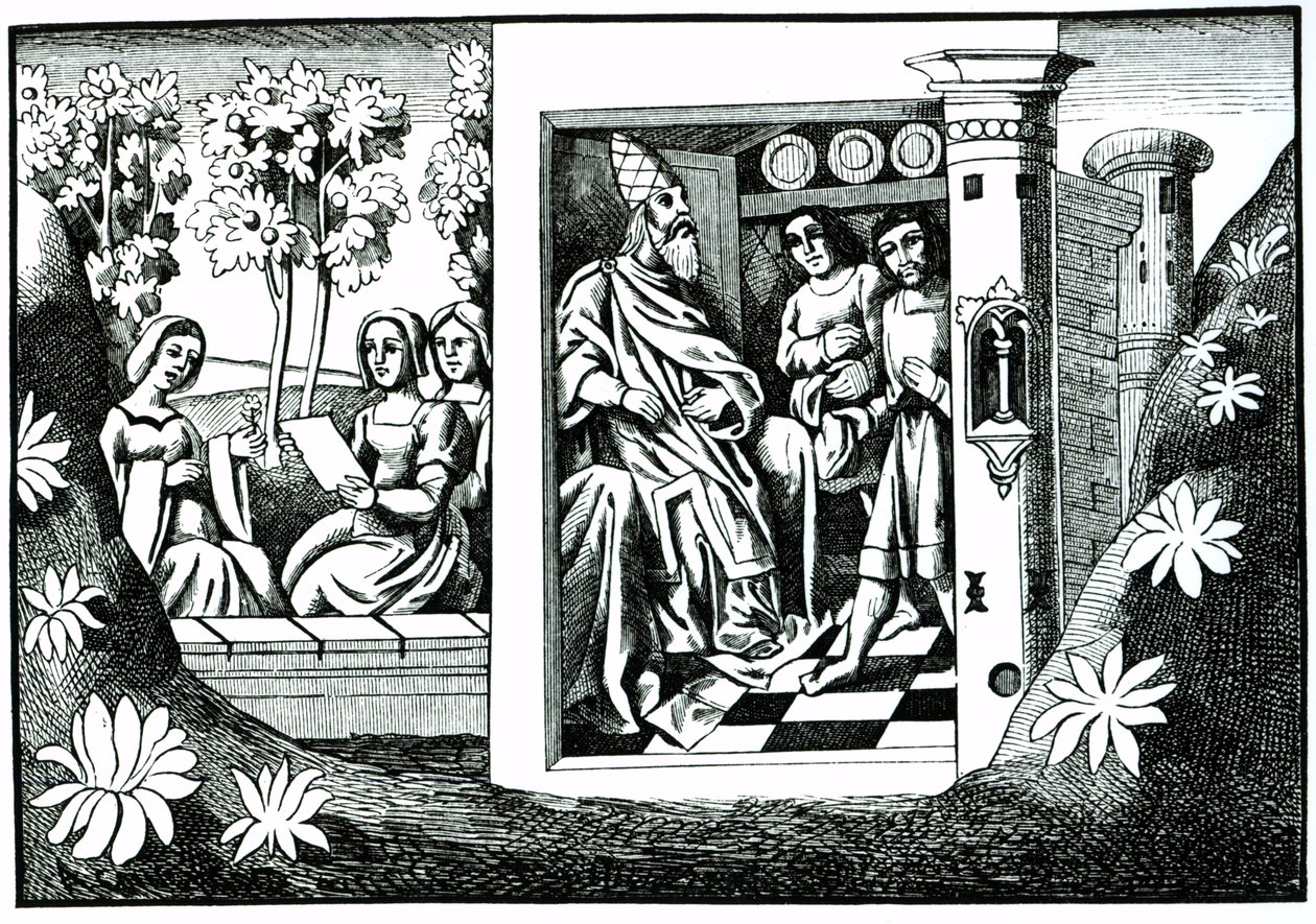 The Old Man of the Mountain giving orders to his followers, from The Travels of Marco Polo, copied by Albert Coinchon from the original manuscript by French School
