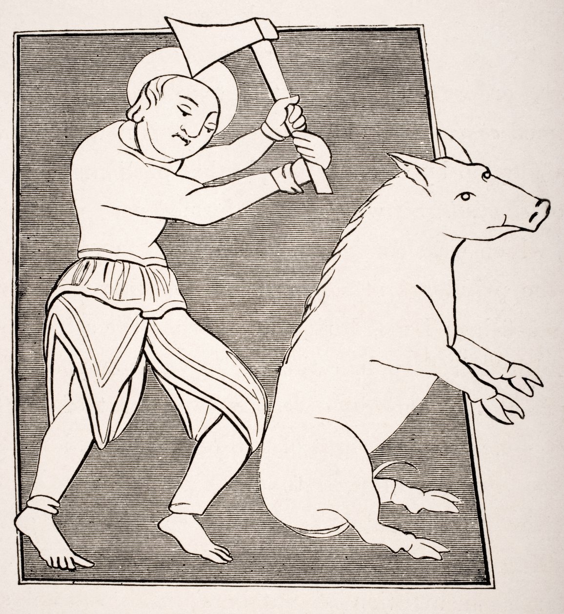 The Pork Butcher, Reproduction of a 15th Century Miniature in a Charter of Solignac Abbey from 