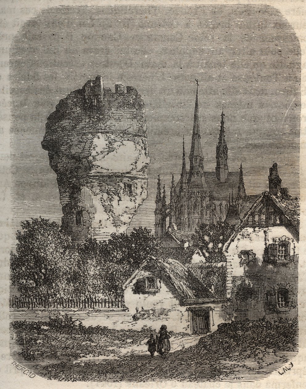 The Shoulder of Gallardon - feudal tower, dating from the 12th century - engraving in 