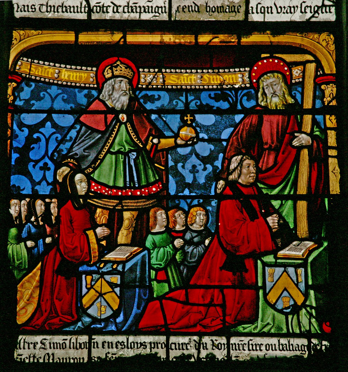 The St Louis Window: The Donors Henriette de Mauroy & Simon Liboron with Their Patron Saints St Henry and Simon of Cyrene by French School