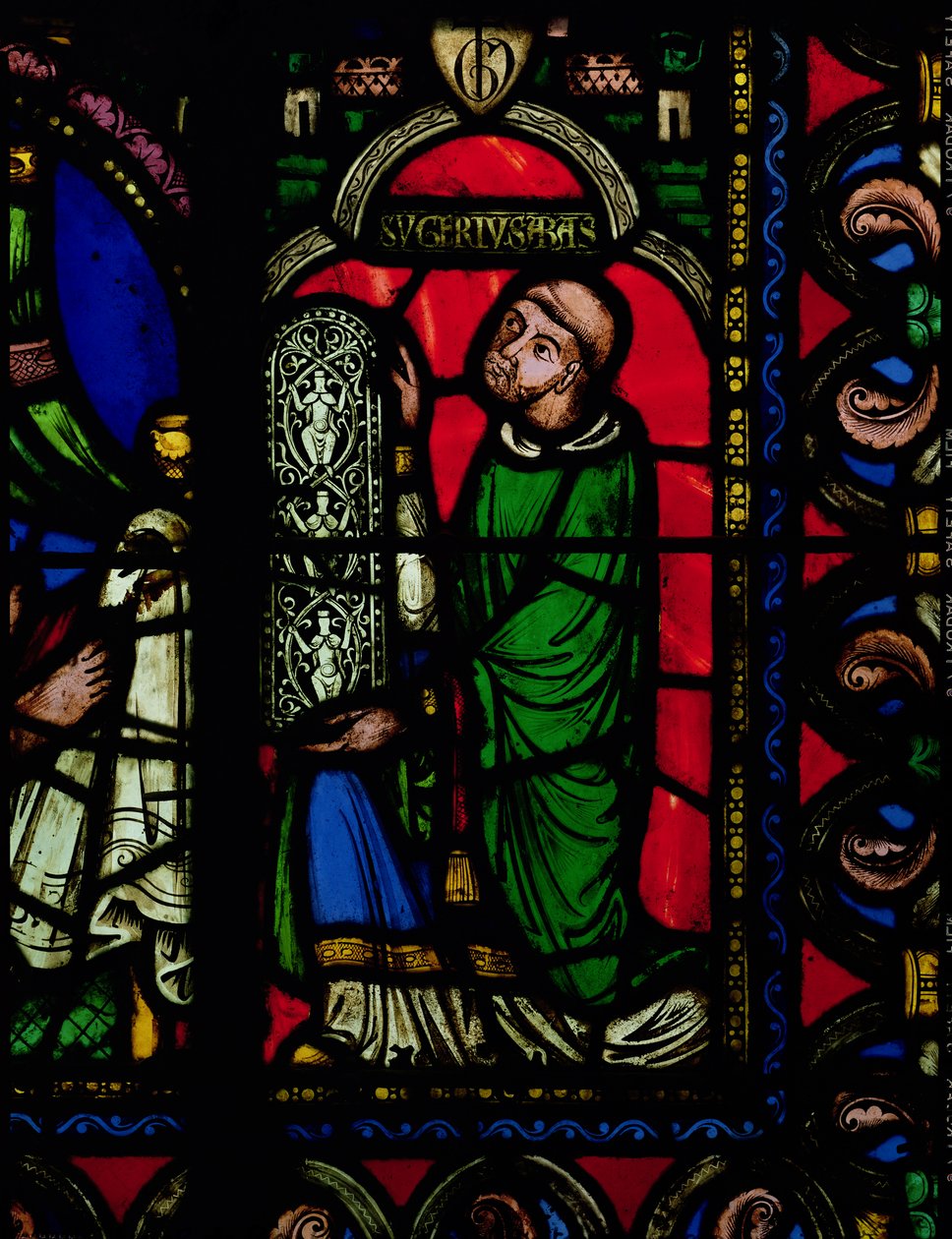 The Tree of Jesse Window, detail depicting Abbot Suger giving a window by French School