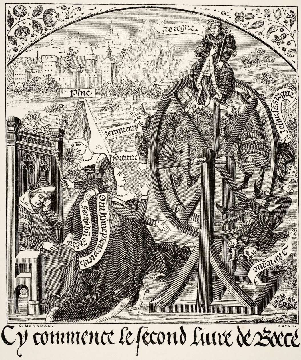 The Wheel of Fortune, from Science and Literature in the Middle Ages by Paul Lacroix, published London 1878 by French School