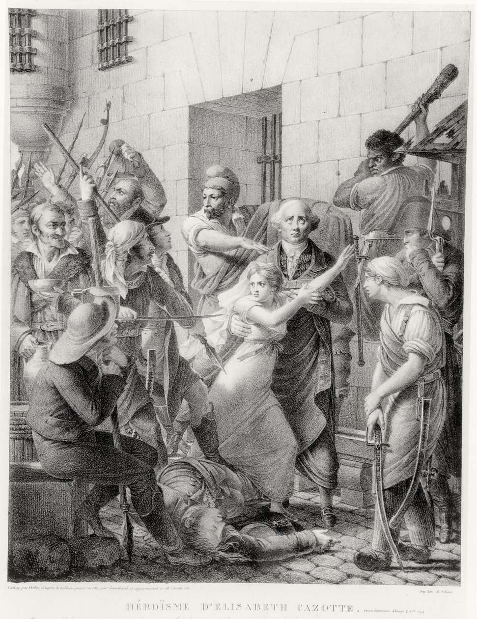 The Bravery of Elisabeth Cazotte Protecting Her Father from the Mob (engraving) by French School