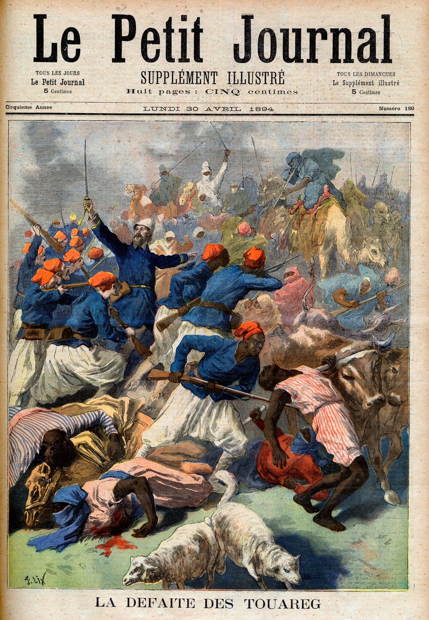 The defeat of the Tuareg. French colonial troops under the command of Lieutenant-Colonel Joseph Joffre (1852-1931) - The Defeat of the Touareg. Illustration for Le Petit Journal, 30 April 1894 by French School