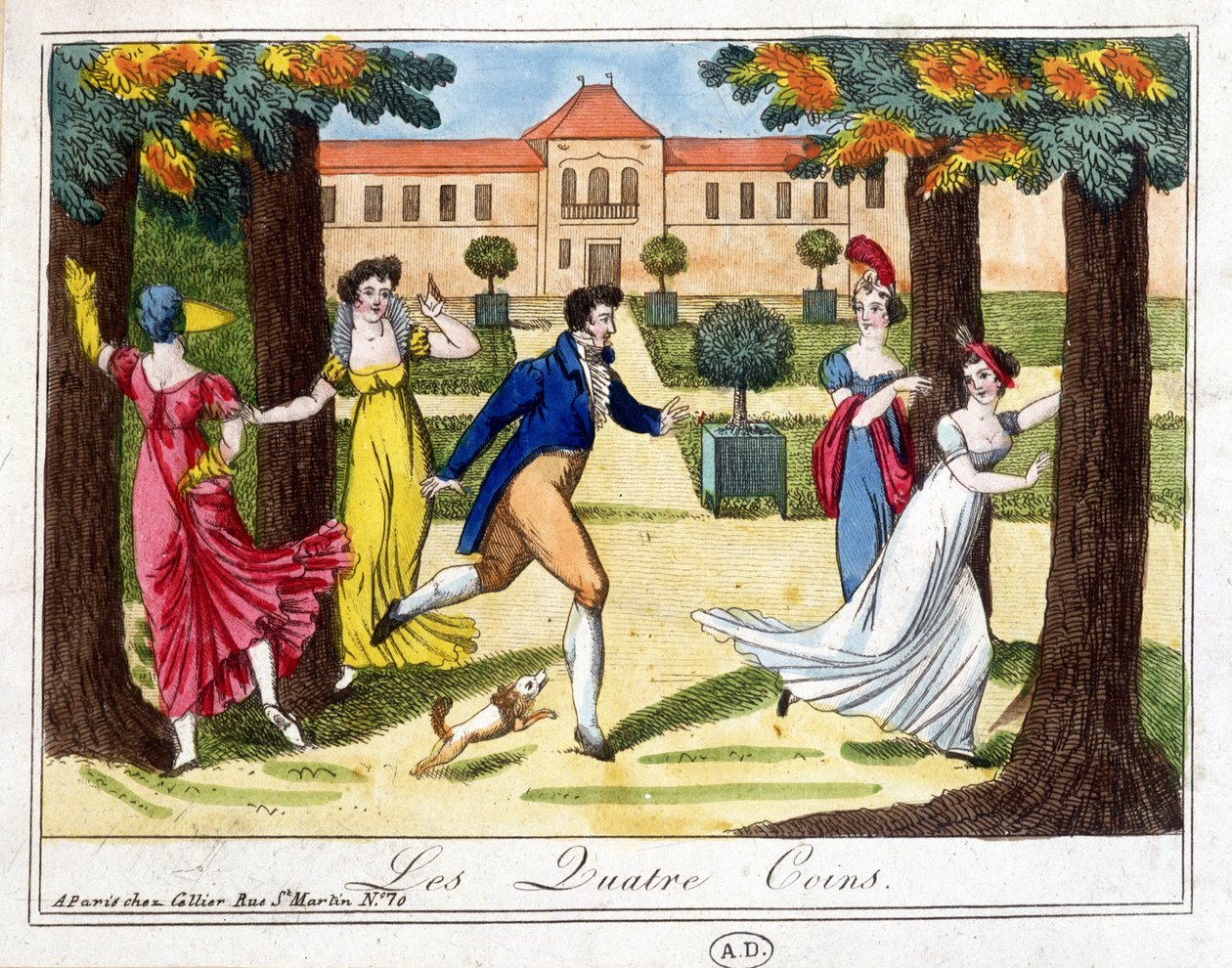 The Game of the Four Corners. Engraving Early 19th Century by French School