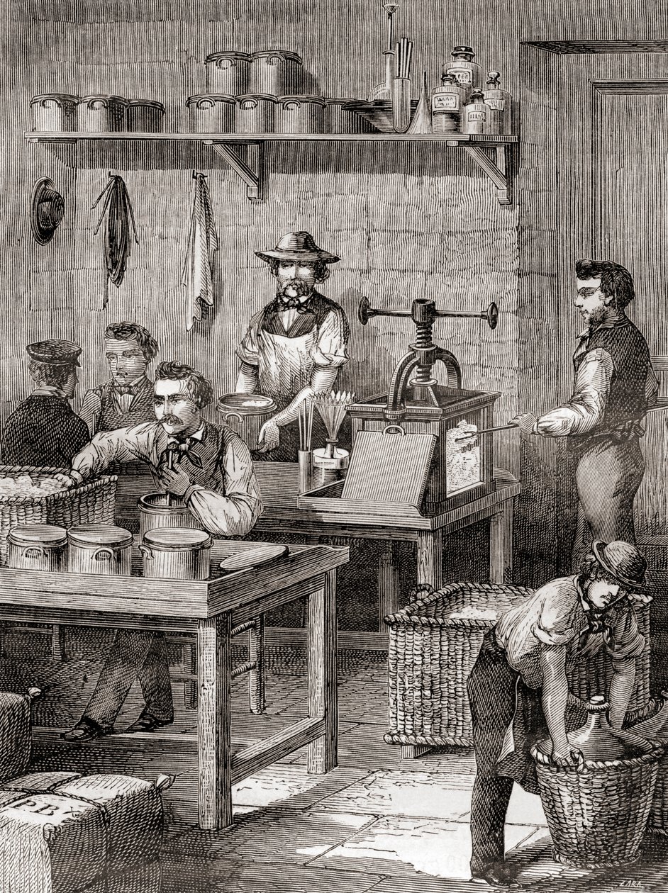 The manufacture of gun cotton in the 19th century, from Les Merveilles ...