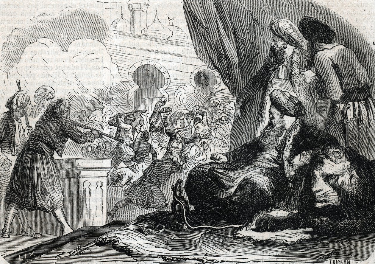 The massacre of the army of the Janissaries in 1826 by Sultan Mahmoud II, Constantinople (1864) by French School