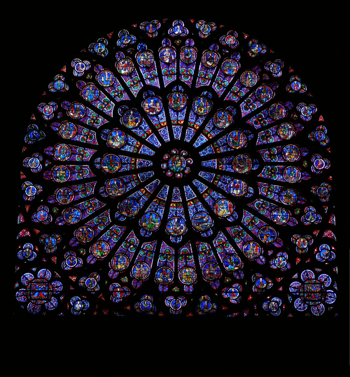 The north rose window: Glorification of the Virgin Mary with Kings and Prophets by French School