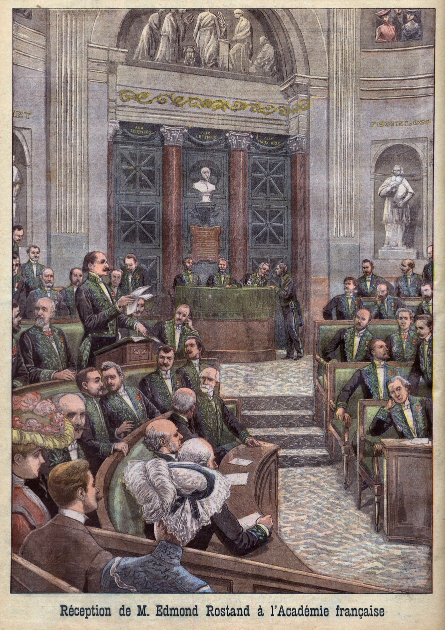 The poet and playwright Edmond Rostand being received into the Academy Francaise for 