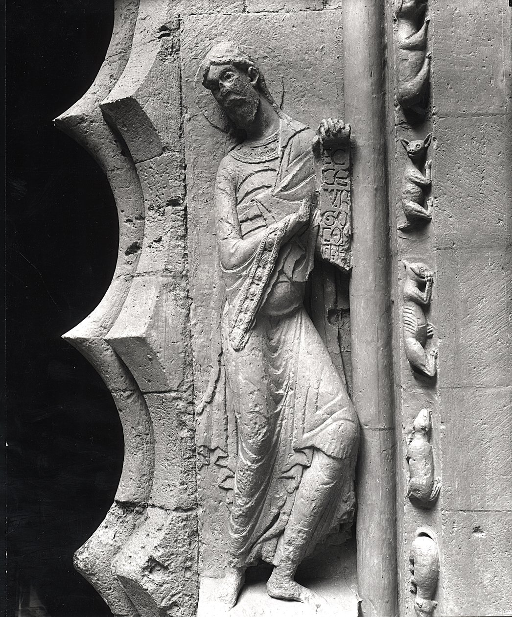 The prophet Isaiah unrolling a phylactery, from the south portal, before 1125 by French School