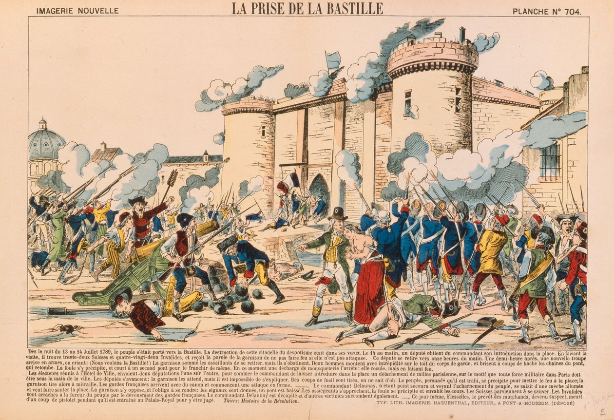 The Taking of the Bastille During the French Revolution on 14 July 1789, Published by Haguenthal, Pont-a-Mousson, 1840 by French School