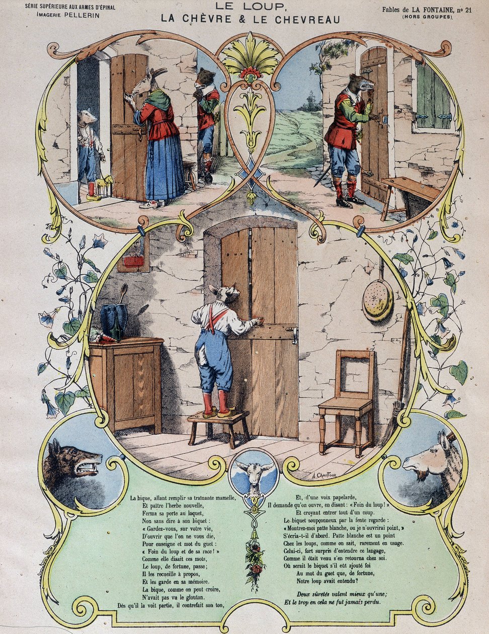 The wolf, the goat and the goat - Fables of La Fontaine in images of Epinal by French School