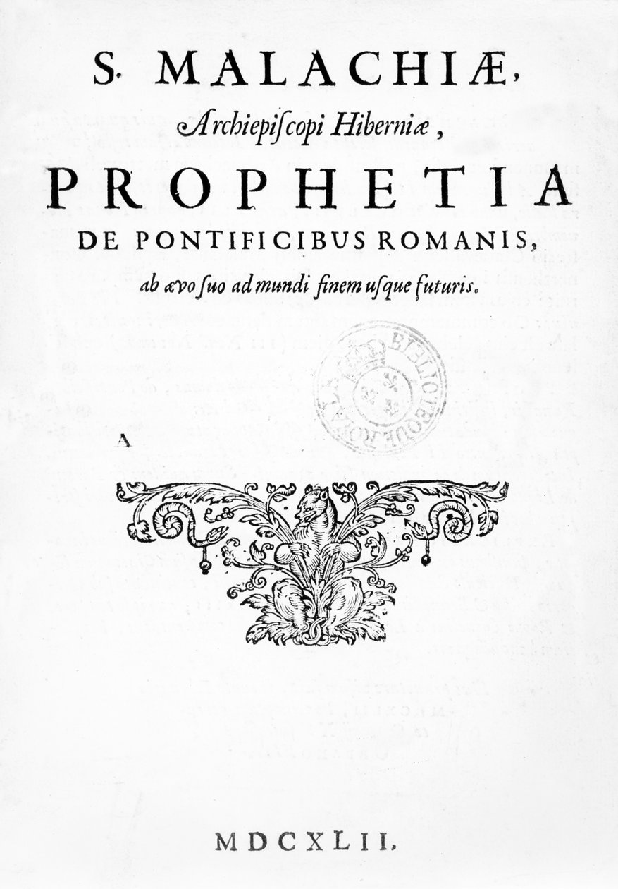 Title Page for Prophecy of the Popes, published 1662 by French School