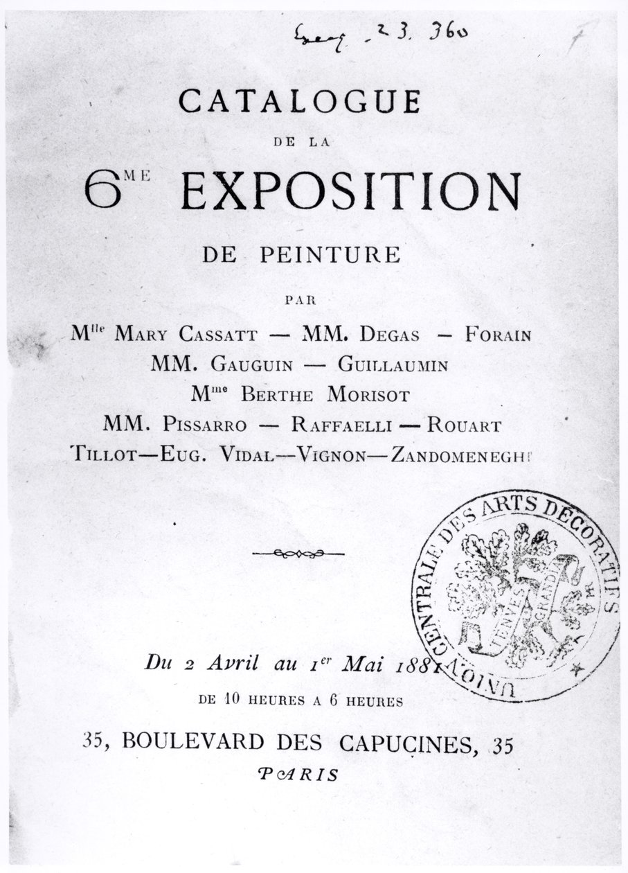 Title Page for the Catalogue of the 6th Impressionist Exhibition by French School