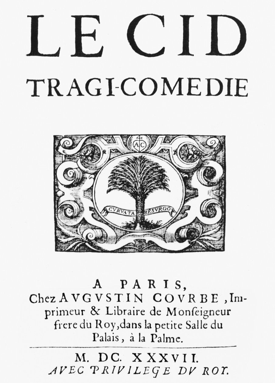 Title Page of Le Cid (1637) by Pierre Corneille (1606-84) Published 1637 by French School