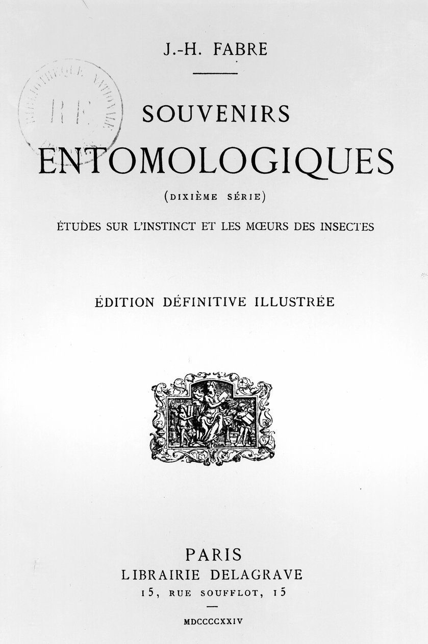 Titlepage of Souvenirs Entomologiques by Jean-Henri Fabre published in 1924