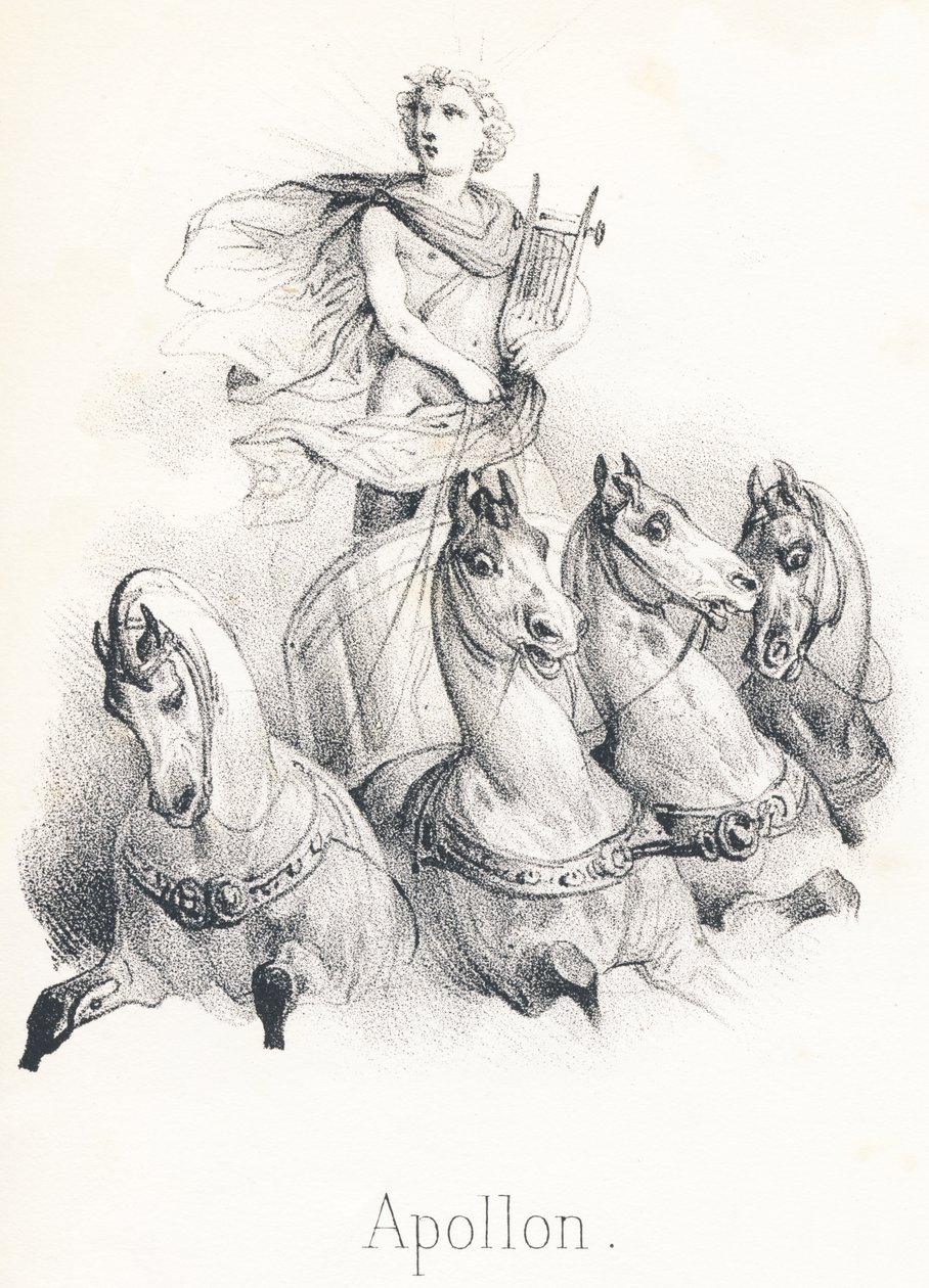Apollo: This God was the son of Jupiter and Latona called Phebus to heaven when he led the chariot of the sun dragged by four horses by French School