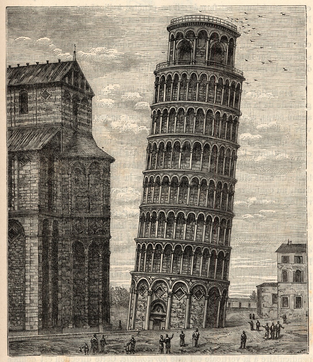 Tower of Pisa - Engraving in “Sciences brought to everyone