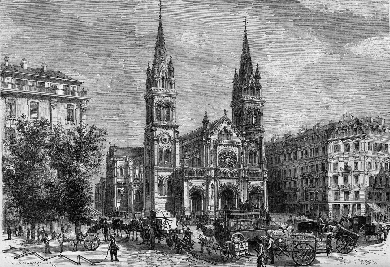 Transformations of Paris under the Second Empire, Haussmannian Paris: exterior view of the Saint Ambroise church (Saint-Ambroise) built by Theodore Ballu (1817-1885) by French School
