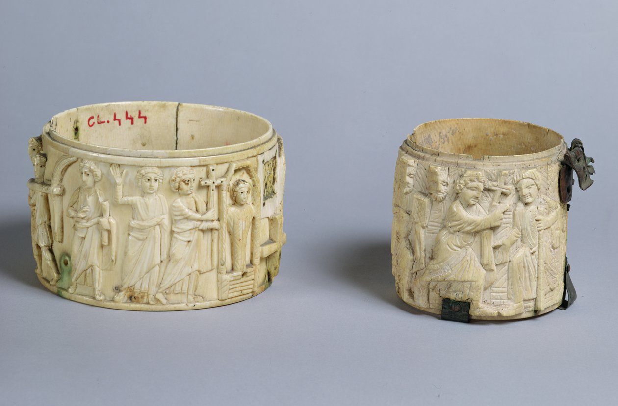 Two pyx with reliefs depicting the resurrection of Lazarus and Christ healing a man born blind, 6th-7th century by French School