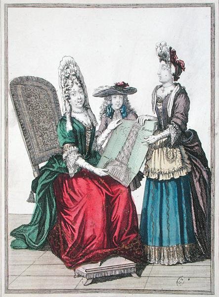 Two Women and a Boy Admiring a Print of the Great Lighthouse of Alexandria by French School