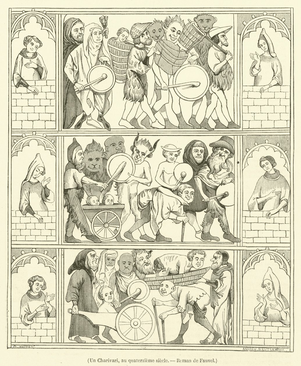A Charivari in the Fourteenth Century, Romance of Fauvel by French School
