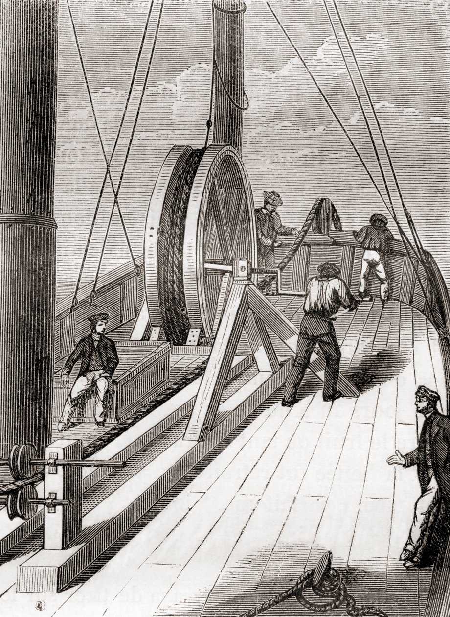 Unwinding the Dover to Calais Submarine Cable Aboard the Blazer, 25 December 1851 by French School