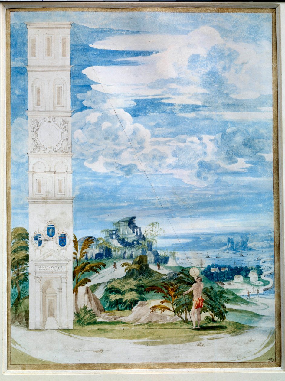 Use of astrolabe, astronomical instrument: aimed at the sun. Watercolour of the French school of the 16th century. Paris, Louvre Museum by French School