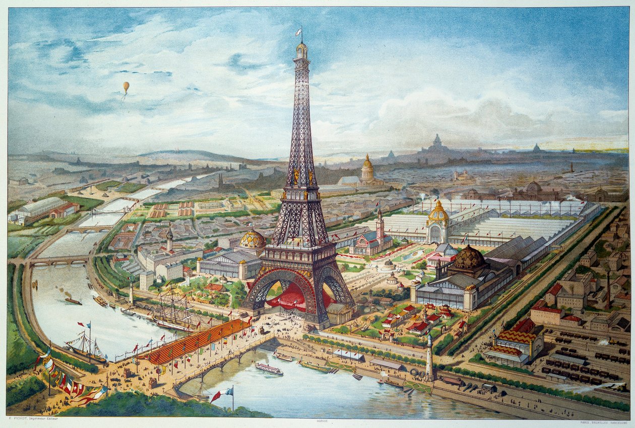 View of the 1889 Universal Exhibition in Paris. Engraving of 1889 by French School