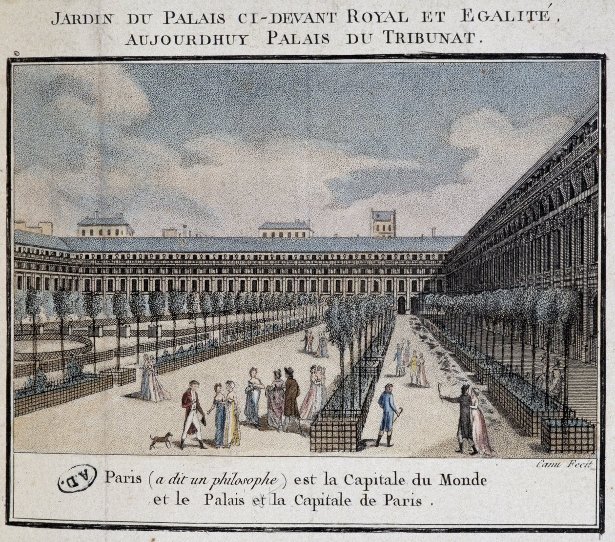 View of the Royal Palace (Palais du Tribunat) with Garden and Walkers by French School