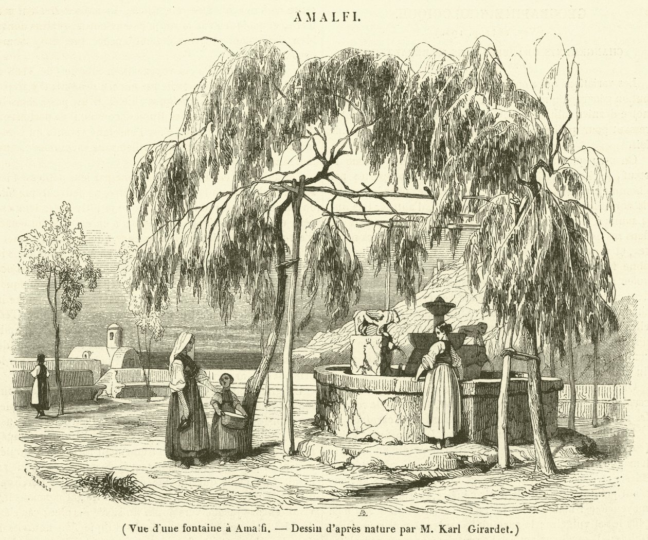 View of a Fountain in Amalfi by French School