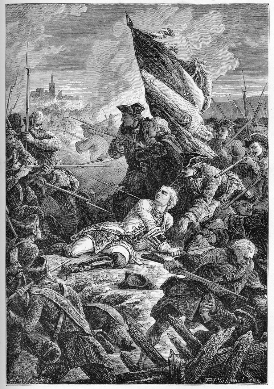 War of the Polish Succession - The Death of Louis Robert Hippolyte de Brehan, Count of Plelo before Dantzig, May 27 by French School