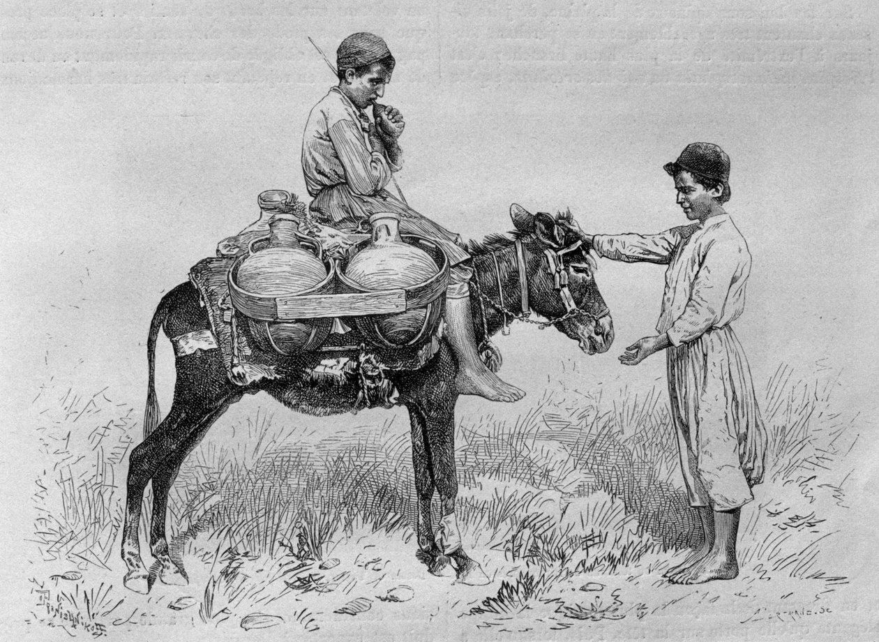 Water carrier, from La Syrie daujourdhui. Voyages dans la Phenicie, Le Liban et la Judee. 1875-1880 of Louis Charles Emile Lortet, 1884 by French School