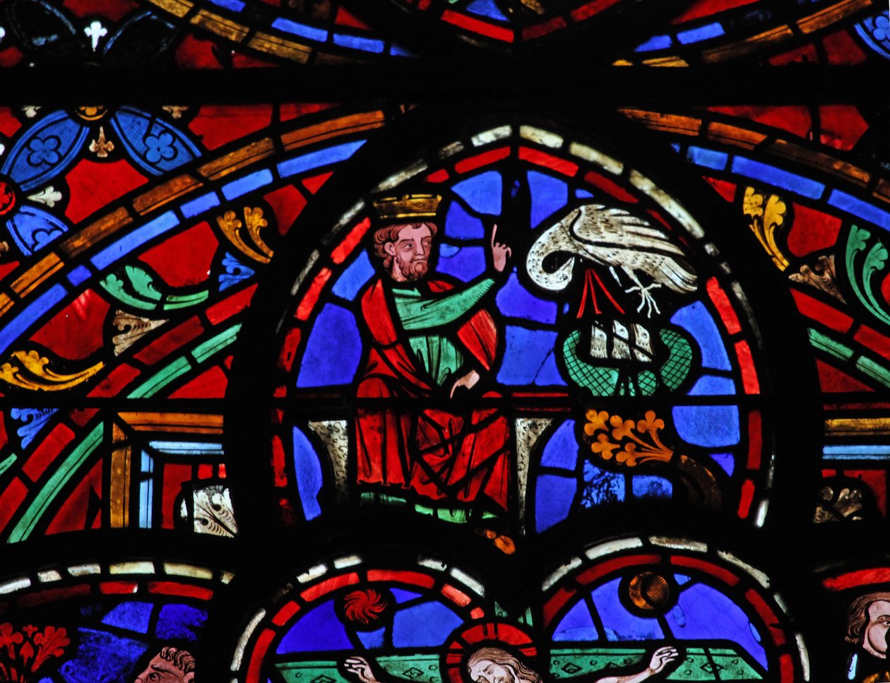 Window depicting David and the Pelican feeding its young by French School