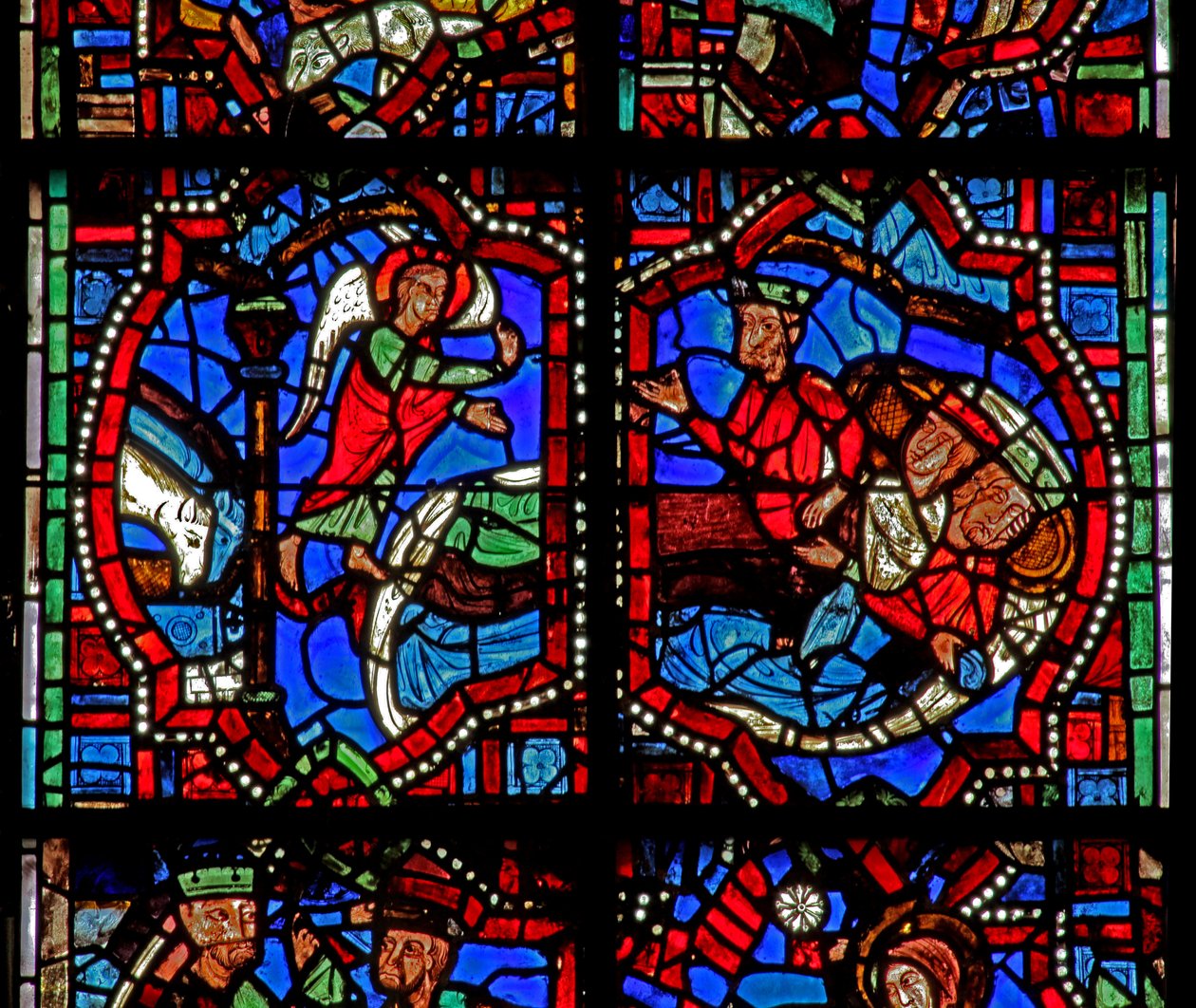 Window w100b depicting the Magi are warned in a dream by French School
