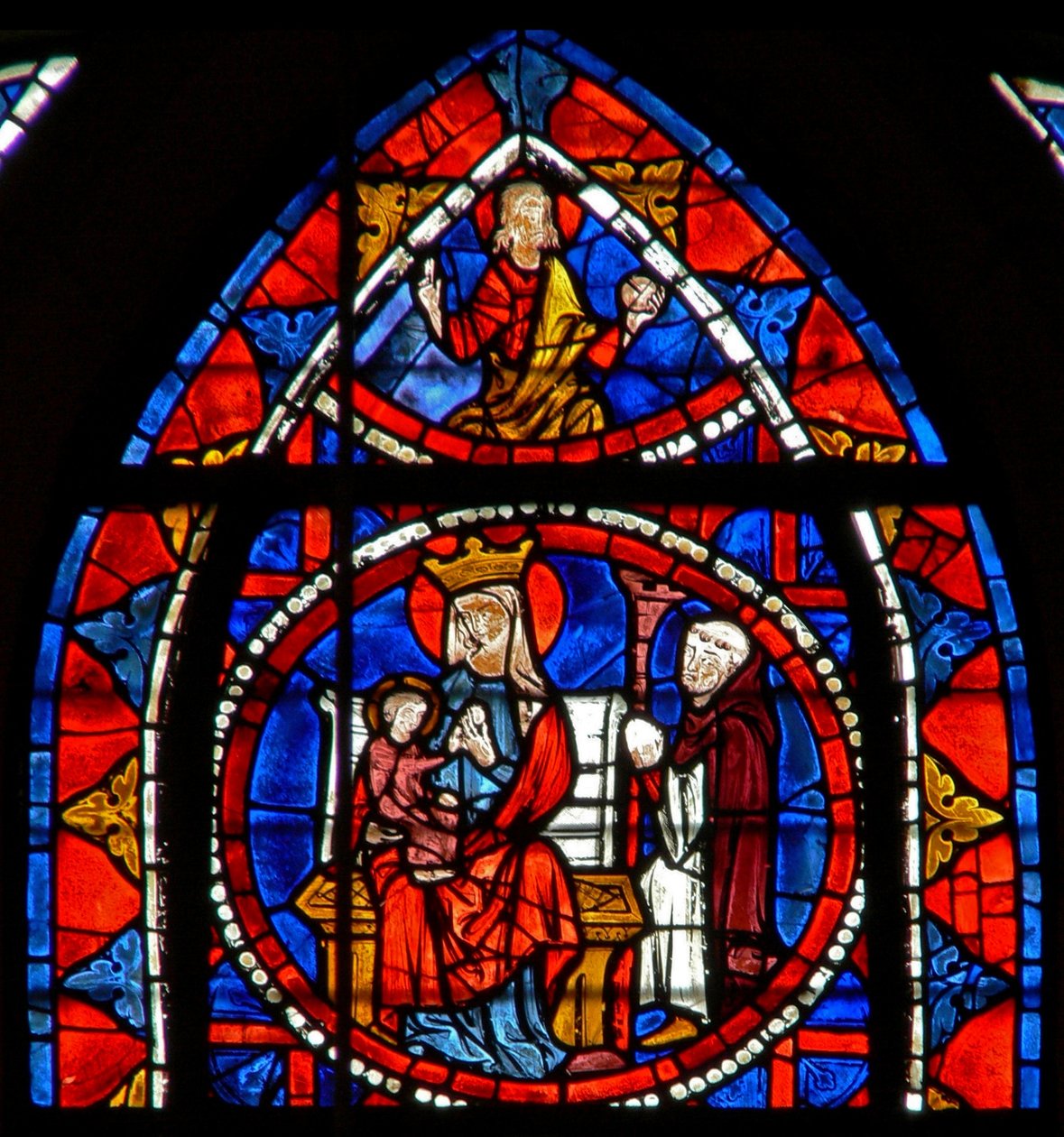 Window depicting the Donor kneels before the Virgin and Child: Christ in Glory by French School