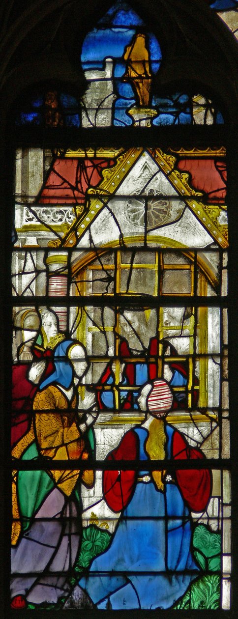 Window depicting a scene from the life of St Thomas: St Thomas in prison is visited by Princess Migdomie; Venetian glass by French School