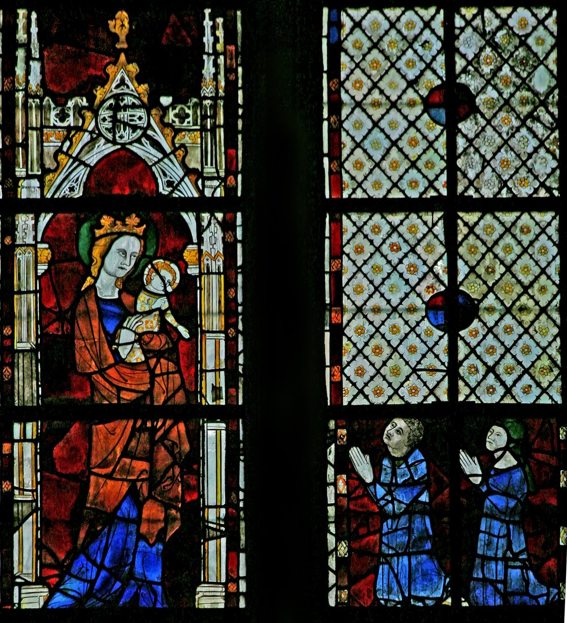 Window depicting the Virgin Mary; two donors by French School