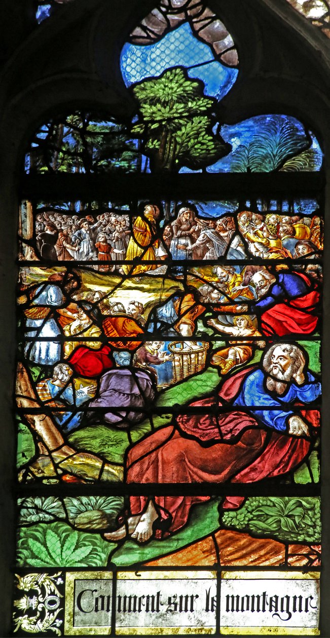 Window depicting a detail from the Miracle of the Feeding of the 5000 by French School