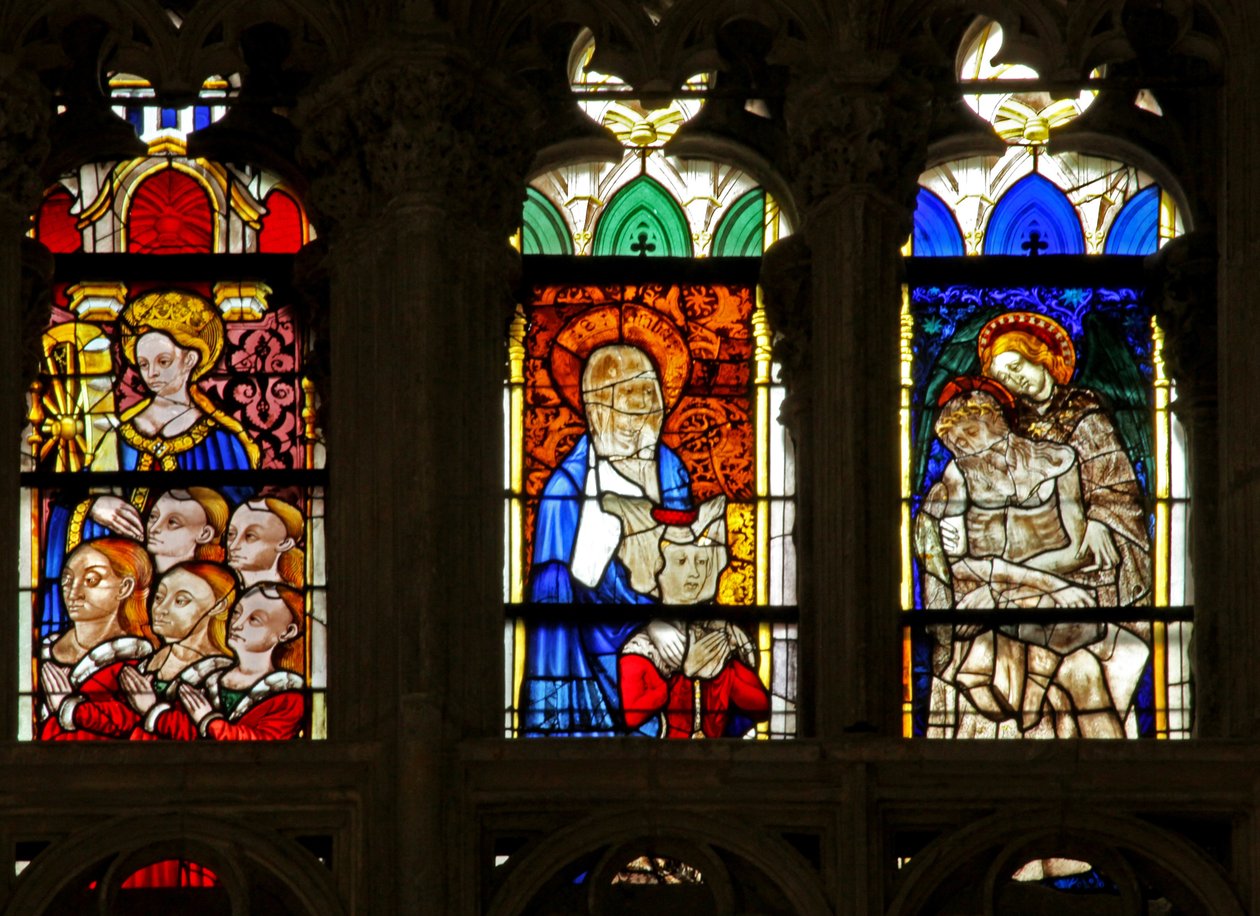 Window depicting St Catherine with donors' sons